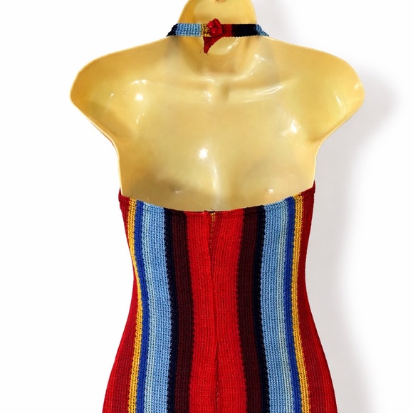 Vintage Le Chateau Y2K Rainbow Stripe Halter Maxi Dress Bodycon Boho XS S - Picture 5 of 7